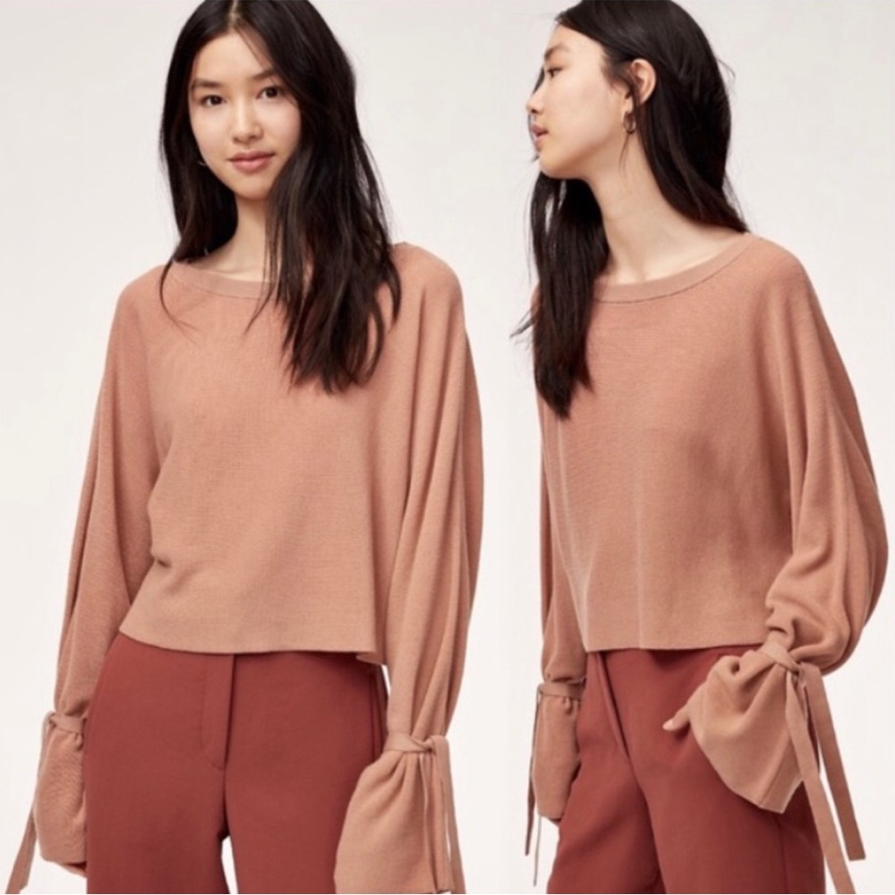 Aritzia Wilfred Emmy Merinowool Oversized Cropped Boxy Sweater Tie Cuffs…